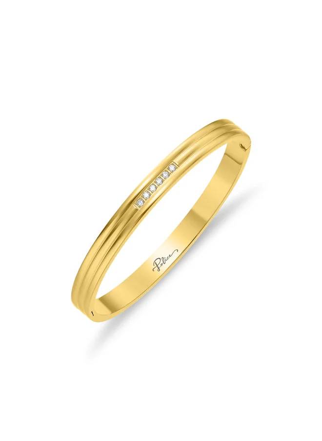 POLICE Lavaliere Gold-Plated Bangle for Women Sleek Linear Pattern with Sparkling Crystals