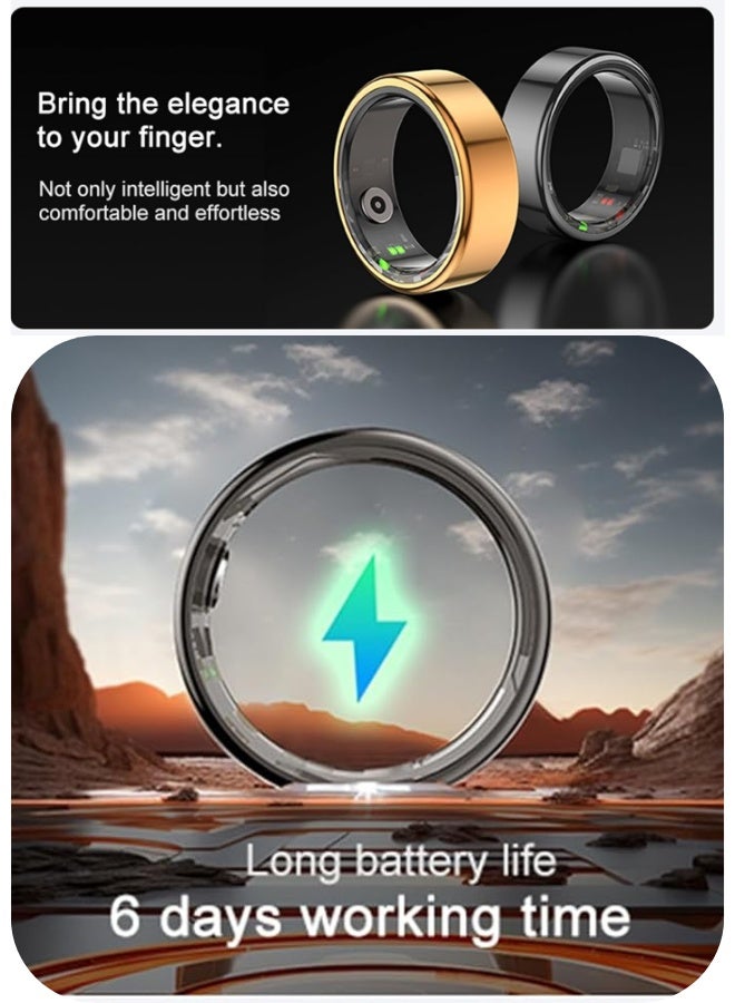 Intelligent Titanium Health Ring – Water-resistant IP68, Heart Rate, SpO₂ & Sleep Tracker, Activity Monitor, Cordless Charging - BLACK - Image 4