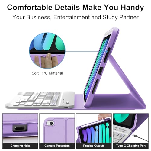 BORIYUAN iPad mini Keyboard Case, Detachable Wireless Bluetooth Keyboard Slim Folio Smart Cover for Apple iPad mini 5 2019/iPad Mini 1 2 3 4 - Purple - Image 5