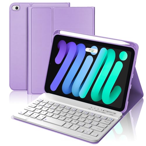 BORIYUAN iPad mini Keyboard Case, Detachable Wireless Bluetooth Keyboard Slim Folio Smart Cover for Apple iPad mini 5 2019/iPad Mini 1 2 3 4 - Purple - Image 1