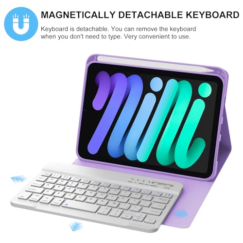 BORIYUAN iPad mini Keyboard Case, Detachable Wireless Bluetooth Keyboard Slim Folio Smart Cover for Apple iPad mini 5 2019/iPad Mini 1 2 3 4 - Purple - Image 4