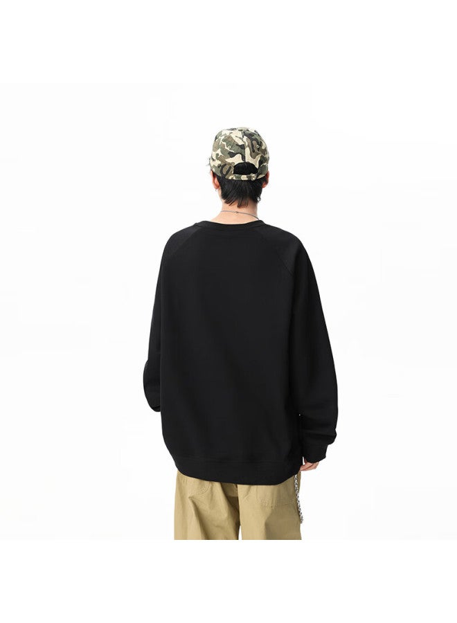 Izexx Crew Neck Colorblock Sweatshirt Men Spring American High Street Loose Fit Casual Couple Versatile Top Zhx89 Black M - Image 4