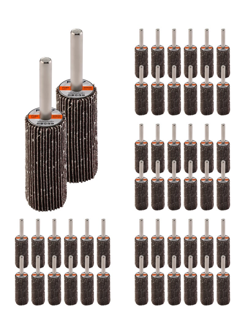 لوازم برو7 طقم صنفرة دريل مكون من 50 قطعة - 50x20 مم - نعومه 180 - ساق 6 مم (1/4 إنش) - عجلة صنفرة أسطوانية من أكسيد الألمنيوم للمعادن والخشب وإزالة الطلاء - Image 1