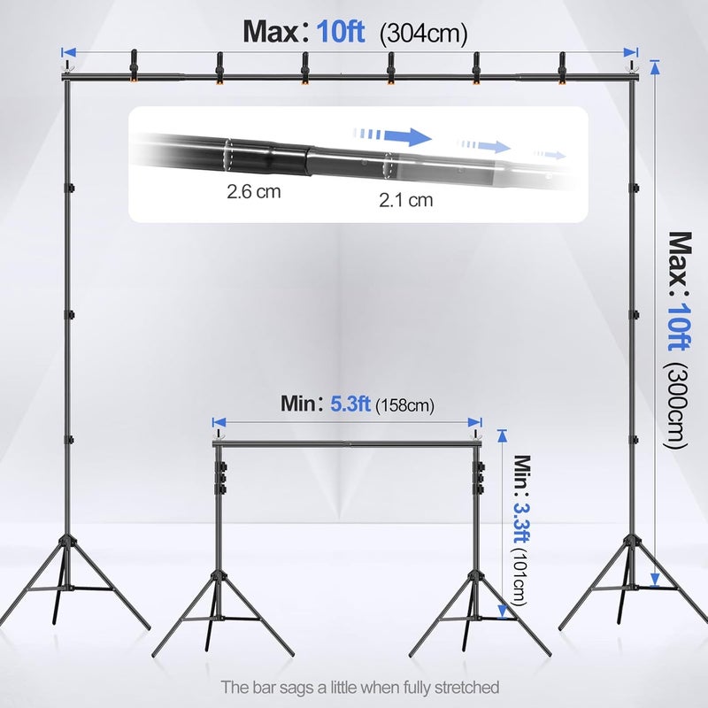 EMART Backdrop Stand 10x10ft(WxH) Photo Studio Adjustable Background Stand Support kit with 2 Crossbars, 8 Clamps, 2 Sandbags and Carry Bag for Parties, Events Decoration, Wedding, Photography - Image 2