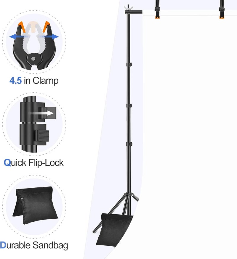 EMART Backdrop Stand 10x10ft(WxH) Photo Studio Adjustable Background Stand Support kit with 2 Crossbars, 8 Clamps, 2 Sandbags and Carry Bag for Parties, Events Decoration, Wedding, Photography - Image 5