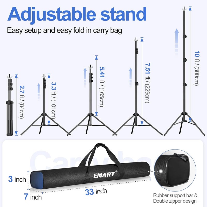 EMART Backdrop Stand 10x10ft(WxH) Photo Studio Adjustable Background Stand Support kit with 2 Crossbars, 8 Clamps, 2 Sandbags and Carry Bag for Parties, Events Decoration, Wedding, Photography - Image 3