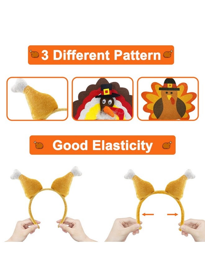 Camlinbo 6 Pcs Thanksgiving Turkey Headbands 3 Styles Thanksgiving Costume Party Favors Accessories Head Boppers - Image 3