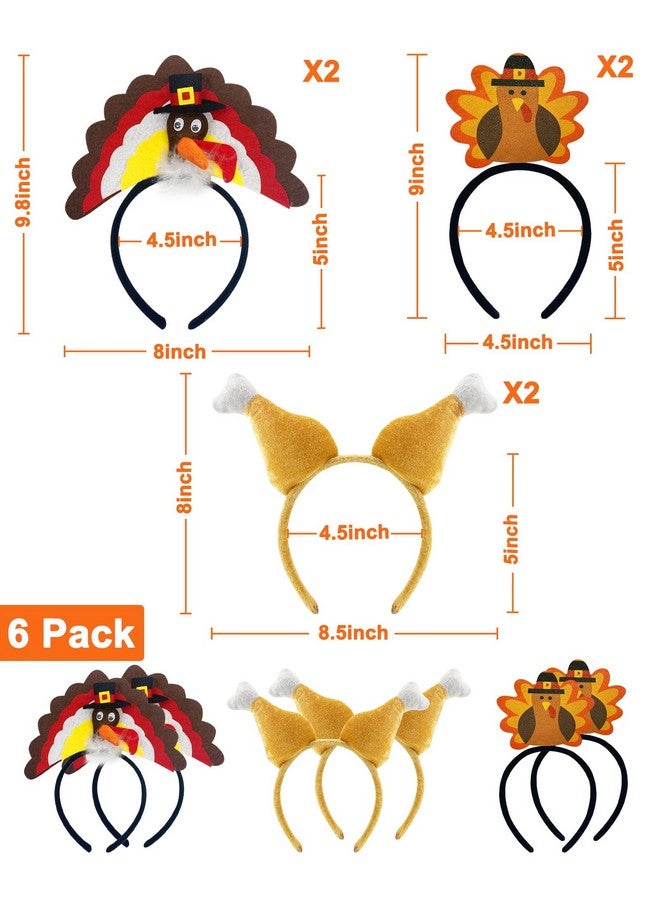 Camlinbo 6 Pcs Thanksgiving Turkey Headbands 3 Styles Thanksgiving Costume Party Favors Accessories Head Boppers - Image 2
