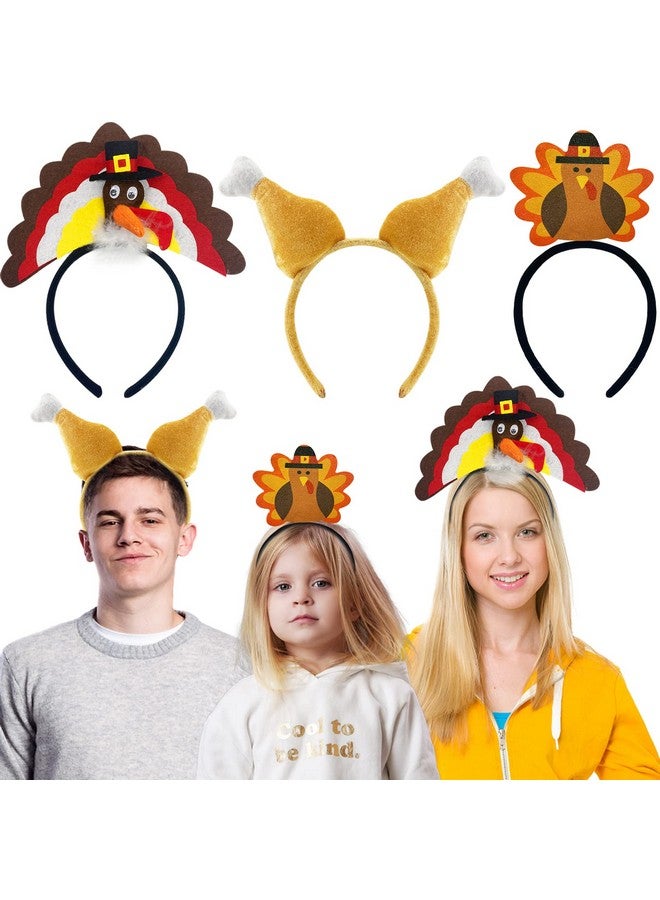 Camlinbo 6 Pcs Thanksgiving Turkey Headbands 3 Styles Thanksgiving Costume Party Favors Accessories Head Boppers - Image 1