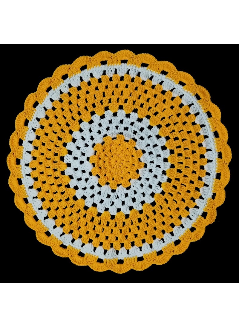 RR RITIKA Craft® Crochet Handmade Table Mat (14.5 inch) White &Yellow  - Image 1