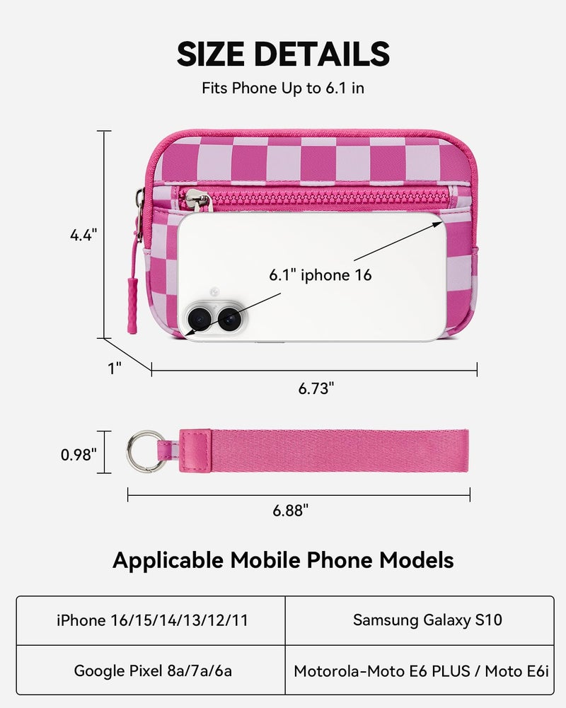 BOSTANTEN Wristlet Wallets for Women RFID Checkered Wallet with ID Window Nylon Wristlet Purse with 3 Zippers Rose Red - Image 5