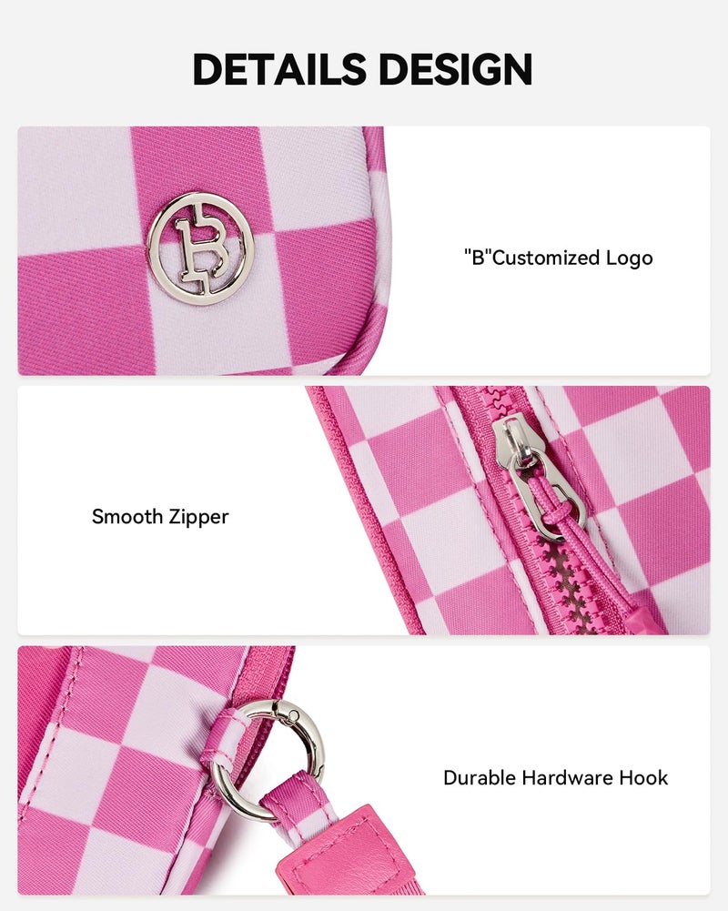 BOSTANTEN Wristlet Wallets for Women RFID Checkered Wallet with ID Window Nylon Wristlet Purse with 3 Zippers Rose Red - Image 4