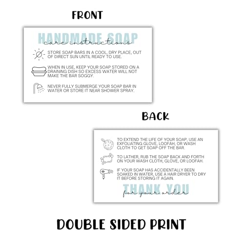 Lashicorn Handmade Soap Care Instruction Cards | 50 pk 2x3.5” Packaging Client Inserts Loofah Business Thank You Cardboard Sleeves Gift - Image 5