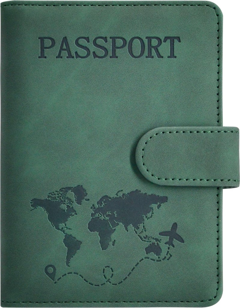 KAOBAN Passport Holder, Passport Cover with Credit Card Slot and Boarding Pass Slot Combo, Passport Wallet Case Book Travel Must Have, RFID Blocking Leather Travel Accessories, Green - Image 1