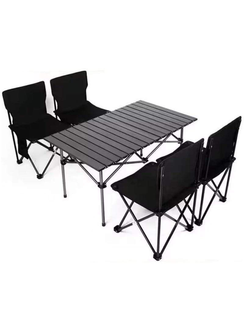 يوويل طاولة تخييم قابلة للطي محمولة مع 4 كراسي، طقم طاولة نزهة قابل للطي من الألومنيوم خفيف الوزن مع حقيبة حمل، مقاومة للماء والصدأ، مناسبة للتخييم، مقاس 120×55×50 سم، لون أسود - Image 1