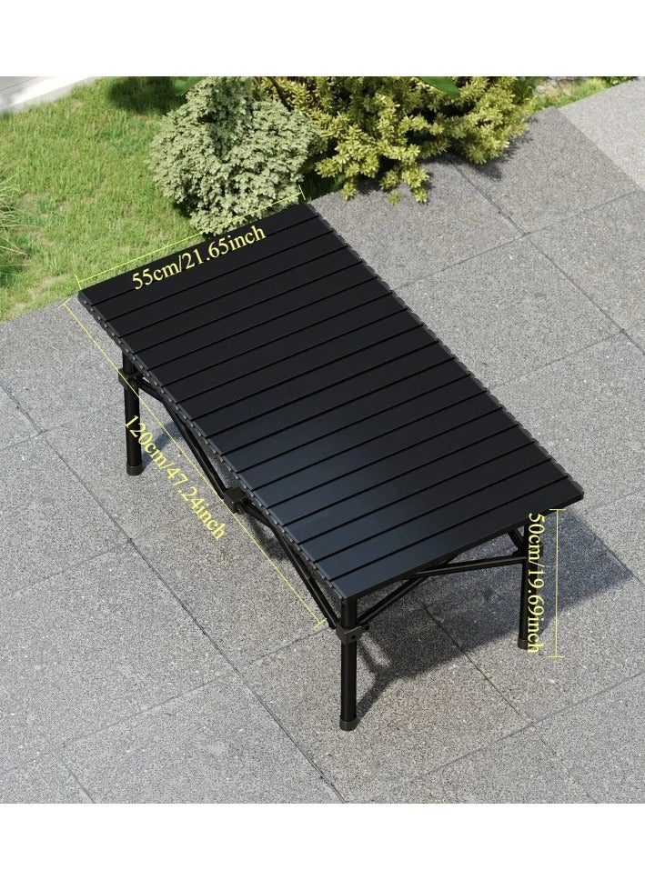 يوويل طاولة تخييم قابلة للطي محمولة مع 4 كراسي، طقم طاولة نزهة قابل للطي من الألومنيوم خفيف الوزن مع حقيبة حمل، مقاومة للماء والصدأ، مناسبة للتخييم، مقاس 120×55×50 سم، لون أسود - Image 2