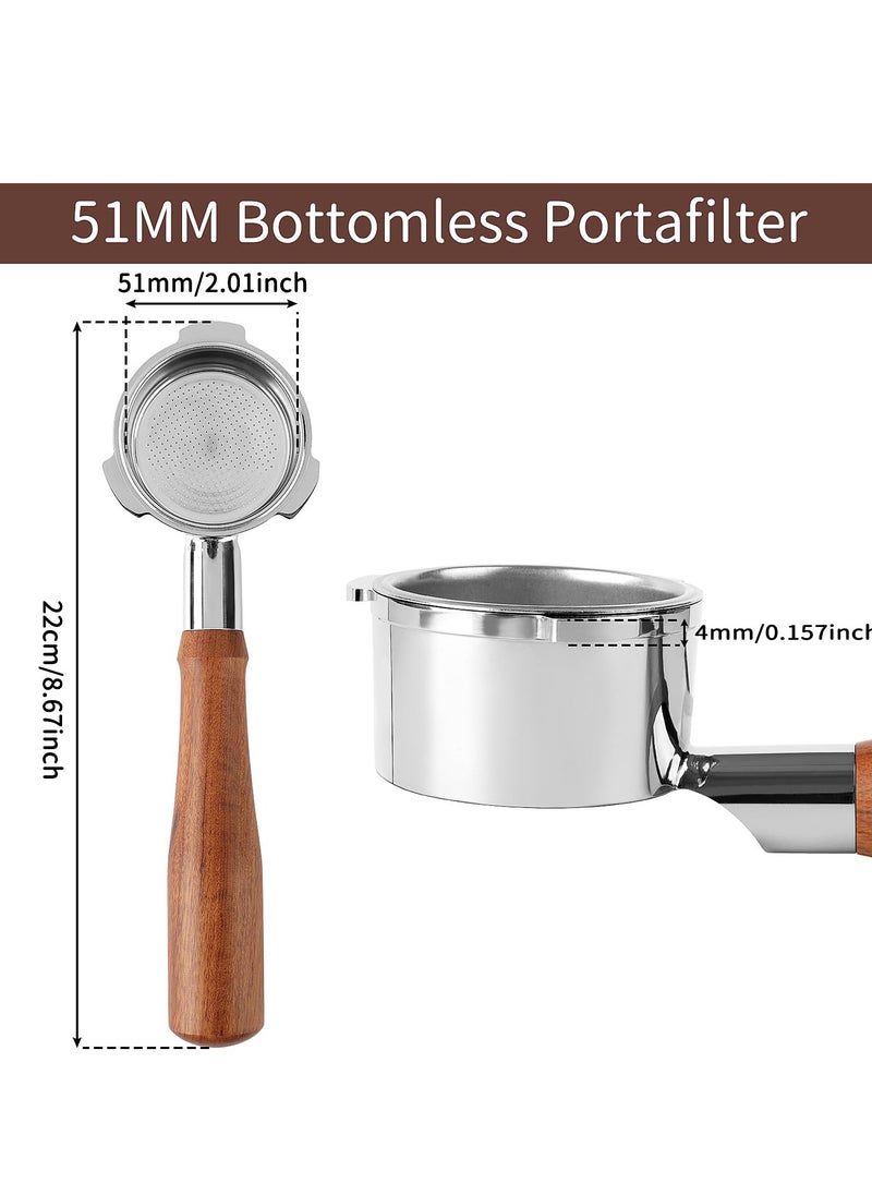 spa luxetique 51mm Bottomless Portafilter Compatible for CASABREWS Espresso Machine CM5418, 3700Essential, Mr. Coffee Espresso and Cappuccino Machine, Wirsh Espresso Maker, Stainless Steel Filter Holder and Filter  - Image 2