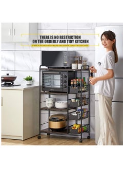 Yameem Kitchen Cart Kitchen Rack Multi-layer Storage Stand with Slide-Out Mesh Baskets Wheel Trolley Household Multi-function Vintage Utility Shelf for Spices Pots Microwave (4-TIER)  - Image 4