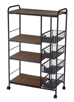Yameem Kitchen Cart Kitchen Rack Multi-layer Storage Stand with Slide-Out Mesh Baskets Wheel Trolley Household Multi-function Vintage Utility Shelf for Spices Pots Microwave (4-TIER)  - Image 1