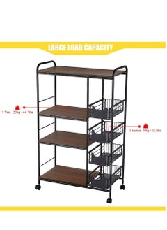 Yameem Kitchen Cart Kitchen Rack Multi-layer Storage Stand with Slide-Out Mesh Baskets Wheel Trolley Household Multi-function Vintage Utility Shelf for Spices Pots Microwave (4-TIER)  - Image 2
