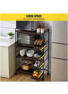 Yameem Kitchen Cart Kitchen Rack Multi-layer Storage Stand with Slide-Out Mesh Baskets Wheel Trolley Household Multi-function Vintage Utility Shelf for Spices Pots Microwave (4-TIER)  - Image 3