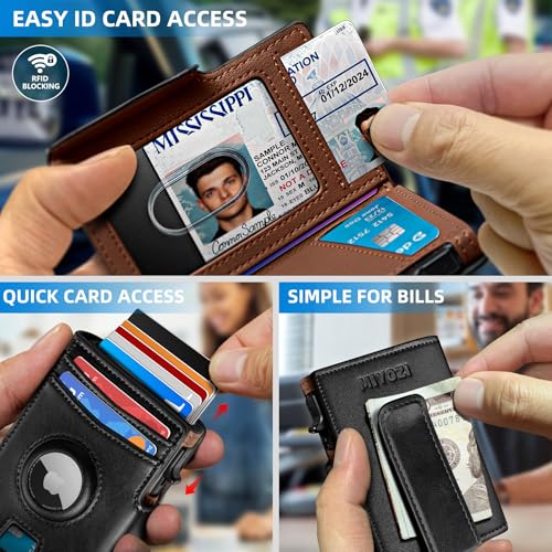 miyozi Airtag Wallet for Men,with Money Clip 10 Cards Metal Case Smart Slim Pop Up Credit Card Holder Flip with Magnetic Closure RFID Blocking Wallet with Gift Box - Image 5