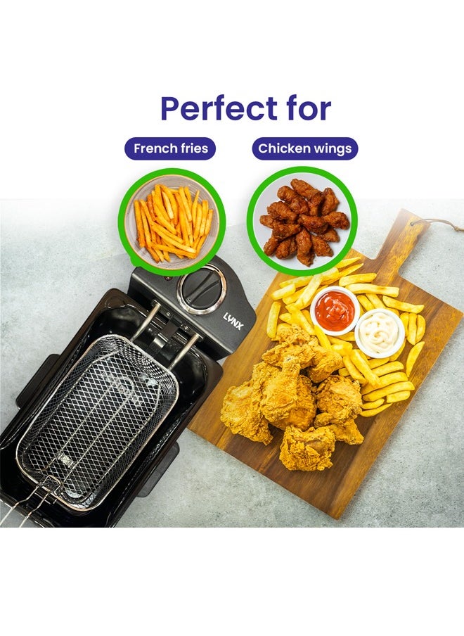 lynx Stainless Steel Deep Fryer Detachable Oil Tank, Adjustable Thermostat, Nickel Plated Iron Fryer Basket, Anti-slip base | Perfect for French Fries, Chicken Wings 1400W 3L LY-DF-7103  - Image 3
