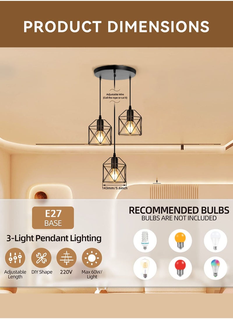EzzySo - Hanging Pendant Lights Vintage Lights Ceiling Lamp for Kitchen Dining Room Bulbs Include 3 Lights - Image 1