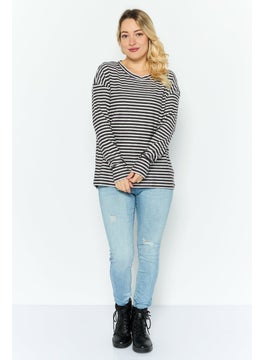 ESPRIT Women Round Neck Long Sleeves Stripe Print Top, White  - Image 2