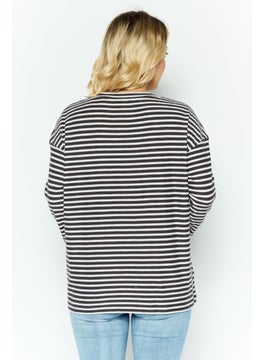 ESPRIT Women Round Neck Long Sleeves Stripe Print Top, White  - Image 4