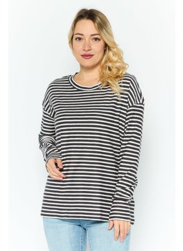 ESPRIT Women Round Neck Long Sleeves Stripe Print Top, White  - Image 1