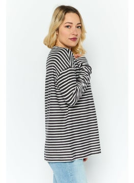ESPRIT Women Round Neck Long Sleeves Stripe Print Top, White  - Image 3