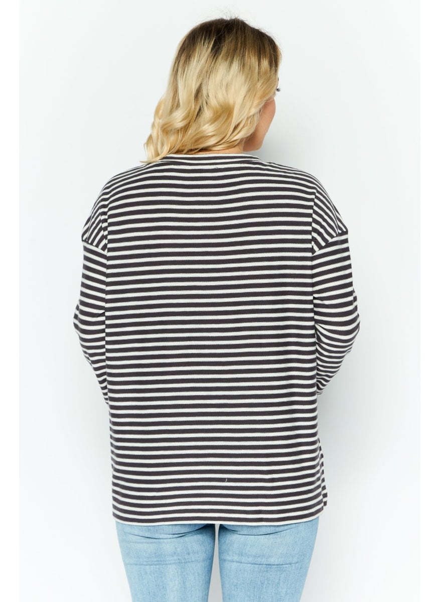 ESPRIT Women Round Neck Long Sleeves Stripe Print Top, White  - Image 4