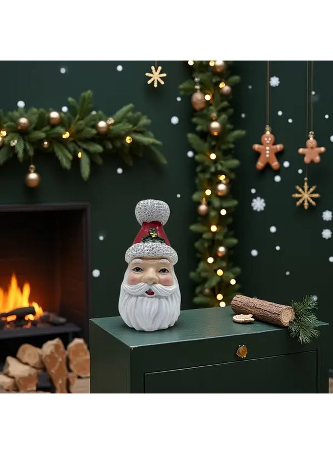 1pc Christmas Santa Claus Resin Figurine Festive Holiday Decor Red Hat Green Eyes Expressive Face Indoor Outdoor Use Home Office - Image 1