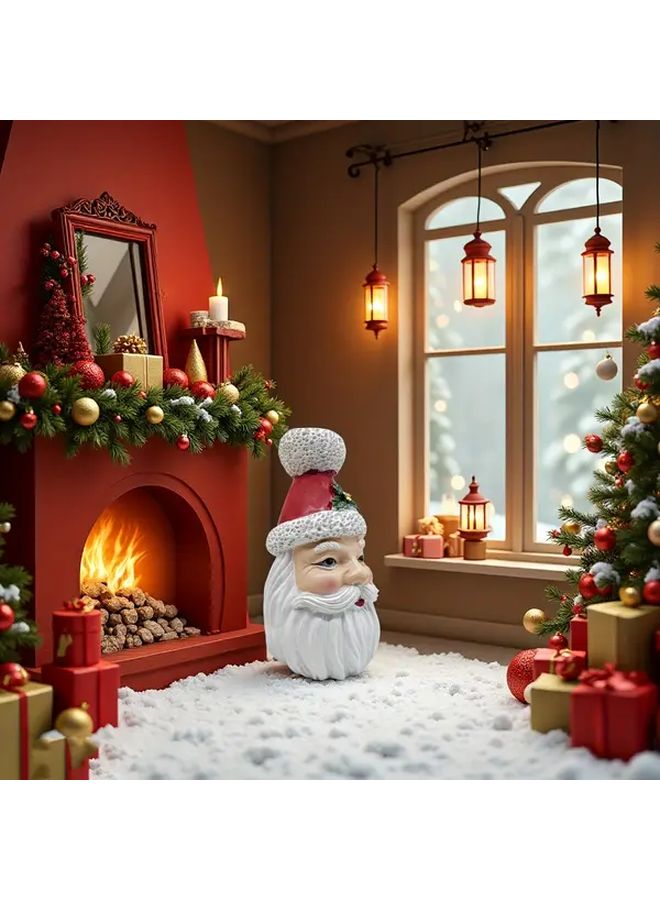 1pc Christmas Santa Claus Resin Figurine Festive Holiday Decor Red Hat Green Eyes Expressive Face Indoor Outdoor Use Home Office - Image 2
