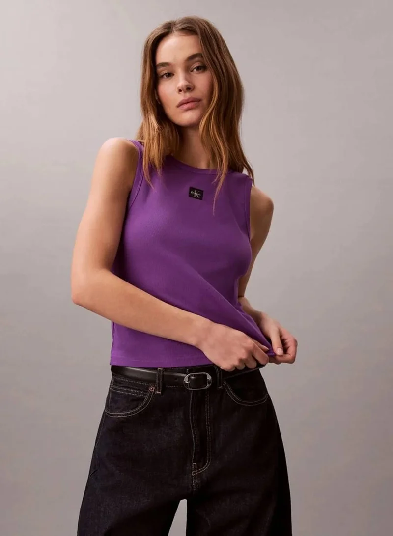 Calvin Klein Jeans Smokey Shadow Ribbed Cotton Badge Tank Top for Women | Best Price UAE