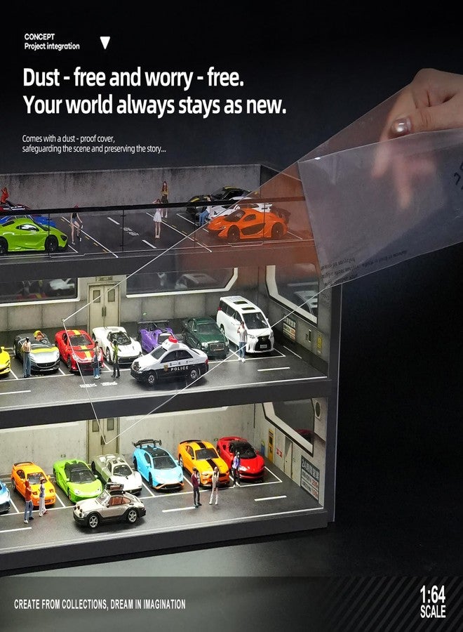 kivcmds Display Case for Hot Wheels & Matchbox with Lights,3-Tiers Parking Diorama Garage for 1/64 Scale Diecast Toy Car Storage Display Rack Hold to 36+ Cars - Image 3
