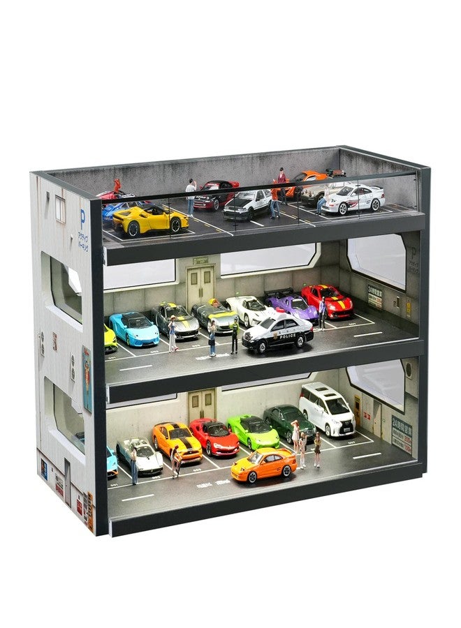 kivcmds Display Case for Hot Wheels & Matchbox with Lights,3-Tiers Parking Diorama Garage for 1/64 Scale Diecast Toy Car Storage Display Rack Hold to 36+ Cars - Image 1