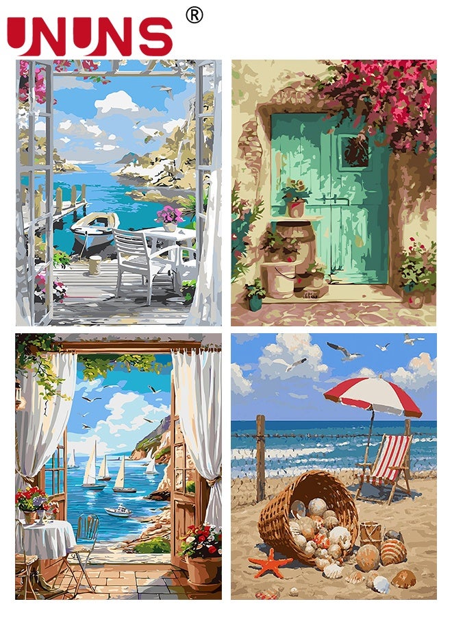 UNUNS 4 Pack Paint by Numbers Kit for Adults,Frameless Easy Paint Arts Kits for Beginner,4 different Digital Paintings With 12 Paint Brushes,Acrylic Paint Set for Gift Home Decor,40x50cm - Image 1