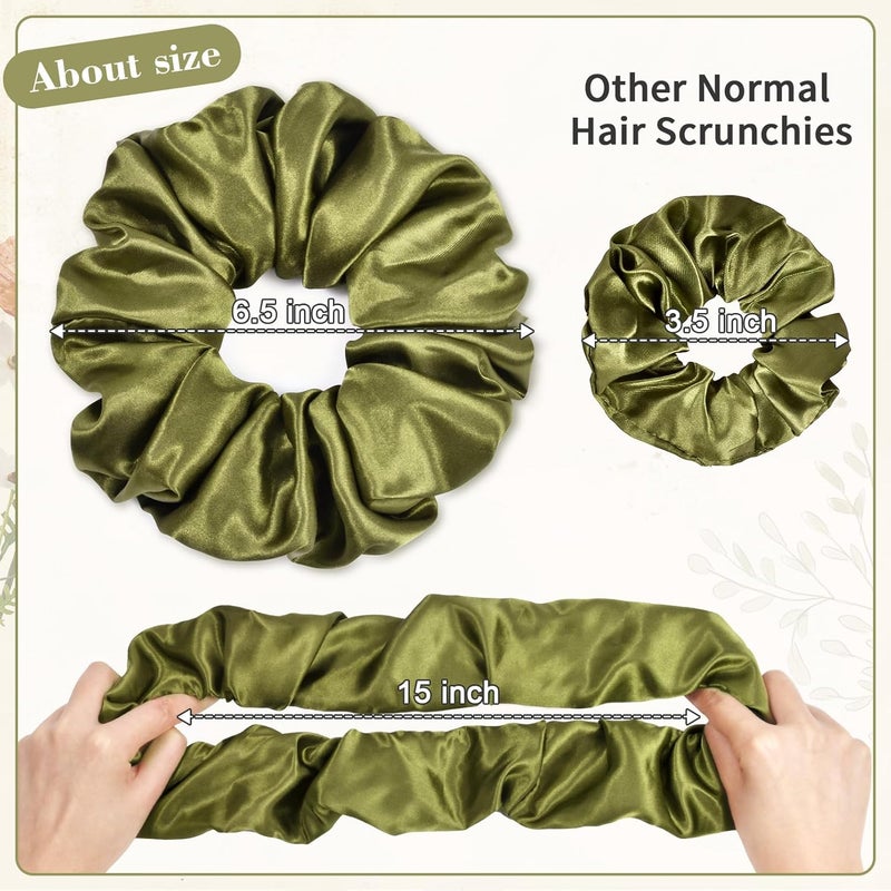CEELGON Olive Green Big Satin Scrunchie6.5 Inches Jumbo Scrunchies Silky Hair Ties Oversized Ponytail Holderfor Thick Curly Hair Extra Large Hair Accessories for Women (Olive Green) - Image 2