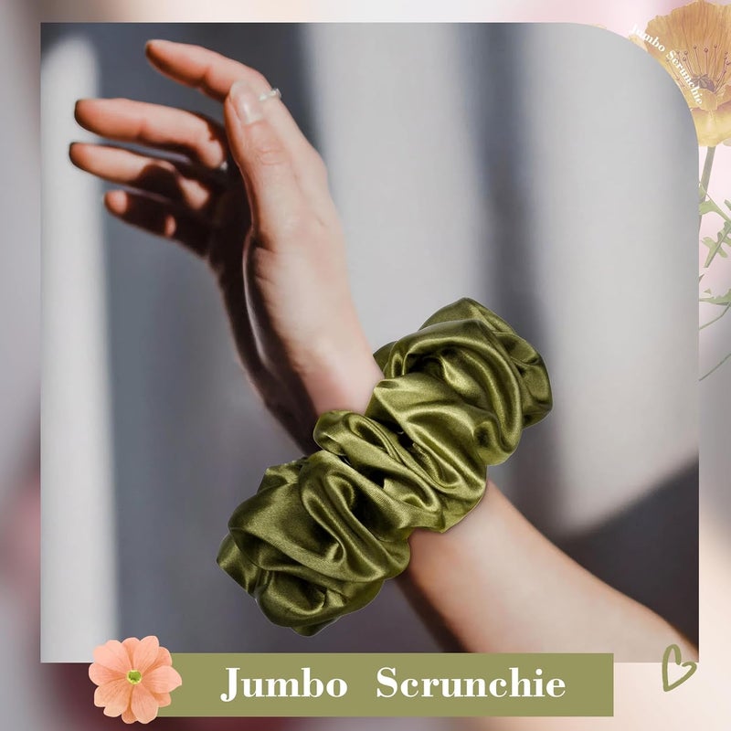 CEELGON Olive Green Big Satin Scrunchie6.5 Inches Jumbo Scrunchies Silky Hair Ties Oversized Ponytail Holderfor Thick Curly Hair Extra Large Hair Accessories for Women (Olive Green) - Image 3