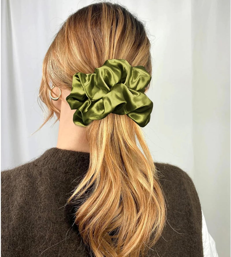 CEELGON Olive Green Big Satin Scrunchie6.5 Inches Jumbo Scrunchies Silky Hair Ties Oversized Ponytail Holderfor Thick Curly Hair Extra Large Hair Accessories for Women (Olive Green) - Image 4