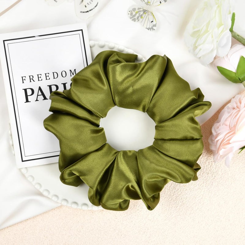 CEELGON Olive Green Big Satin Scrunchie6.5 Inches Jumbo Scrunchies Silky Hair Ties Oversized Ponytail Holderfor Thick Curly Hair Extra Large Hair Accessories for Women (Olive Green) - Image 5