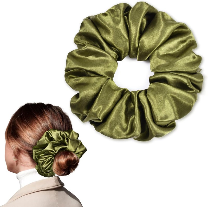 CEELGON Olive Green Big Satin Scrunchie6.5 Inches Jumbo Scrunchies Silky Hair Ties Oversized Ponytail Holderfor Thick Curly Hair Extra Large Hair Accessories for Women (Olive Green) - Image 1