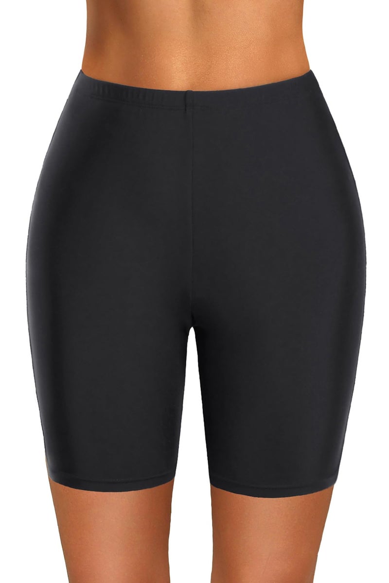 Holipick Black 7" Swim Shorts Women High Waisted Bathing Suit Shorts Swimsuit Boy Short Long Swimwear Bottom XL - Image 1