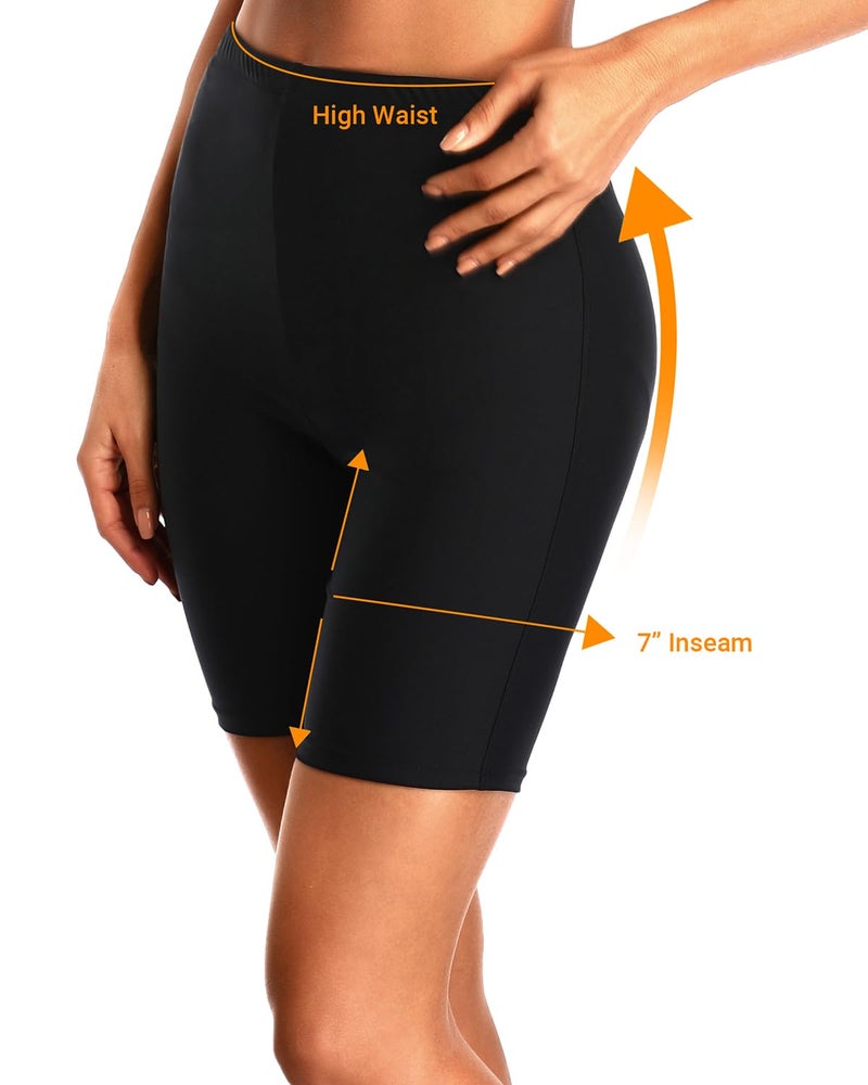 Holipick Black 7" Swim Shorts Women High Waisted Bathing Suit Shorts Swimsuit Boy Short Long Swimwear Bottom XL - Image 2