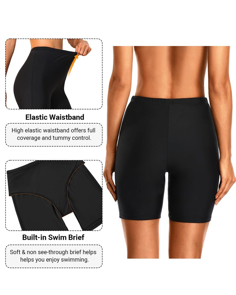 Holipick Black 7" Swim Shorts Women High Waisted Bathing Suit Shorts Swimsuit Boy Short Long Swimwear Bottom XL - Image 3