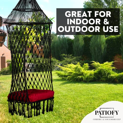 Patiofy Polyester Comfort King Hanging Swing Chair/Jhula For Adults/Swing For Balcony/Swing For Home/Zula For Home Adults Balcony|200Kg Weight Holding Capacity/Free Hanging Kit&Cushion Included-Black - Image 2