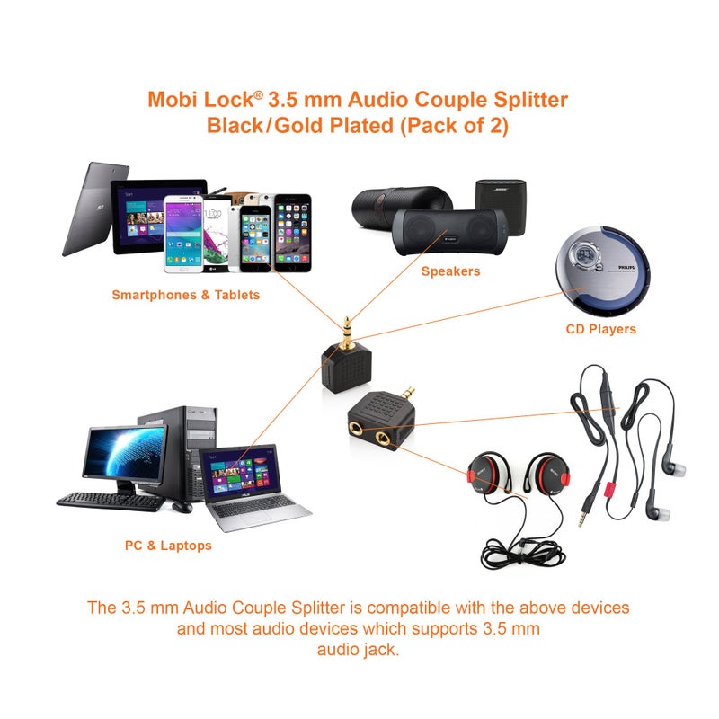 Mobi Lock 2pcs 3.5mm Headphone Y Splitter 1 Male to 2 Female Audio Jacks for Media Players and Audio Devices Allows Two People to Listen to 1 Sound Source - Image 5