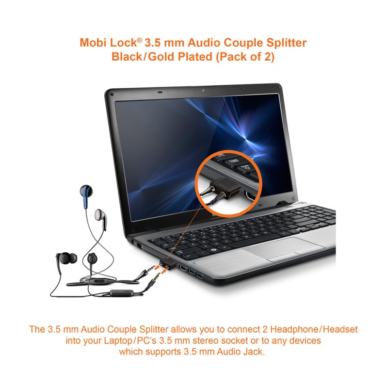 Mobi Lock 2pcs 3.5mm Headphone Y Splitter 1 Male to 2 Female Audio Jacks for Media Players and Audio Devices Allows Two People to Listen to 1 Sound Source - Image 3